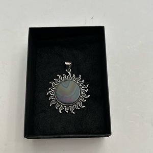 Blue agate sunburst charm sterling silver